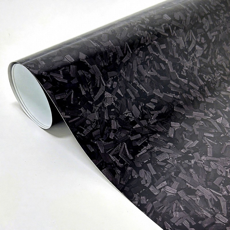 PET Forged Carbon Fiber Vinyl Wrap, Gloss Black, For Car Interior Center Console, Side Mirror, Exterior Body Decal Sticker